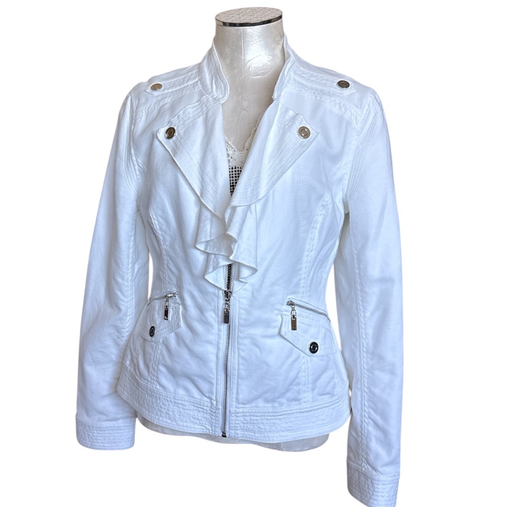 White House Black Market Women’s Utility Jacket White zipper front size 8
